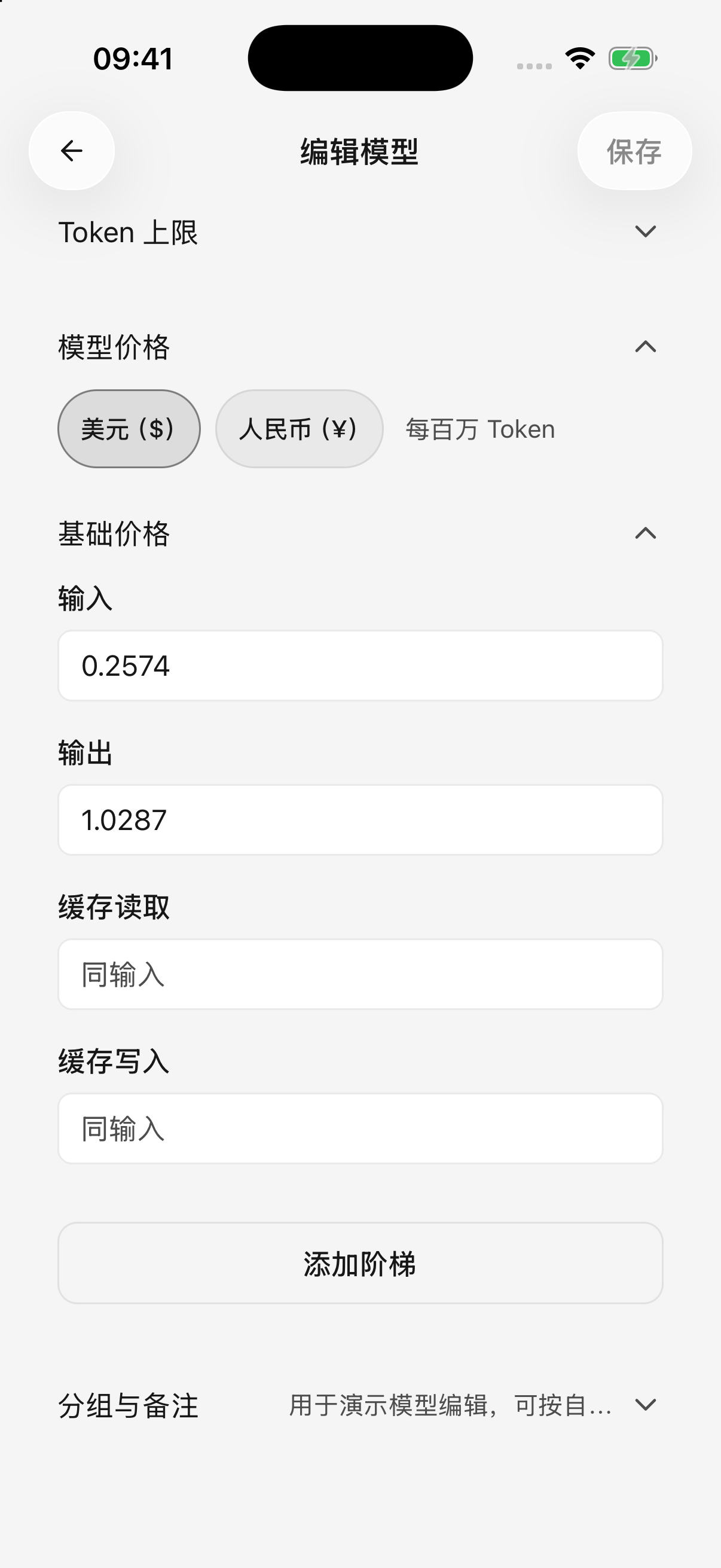 价格按每百万 Token 填写;图中数值仅展示字段,以服务商价格为准