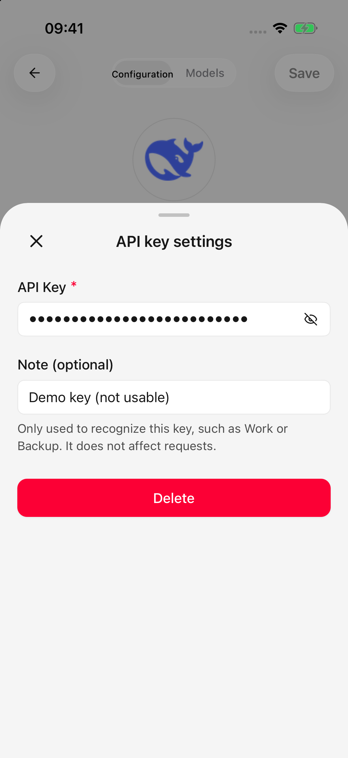 Key notes help identify accounts; save the provider after closing this sheet