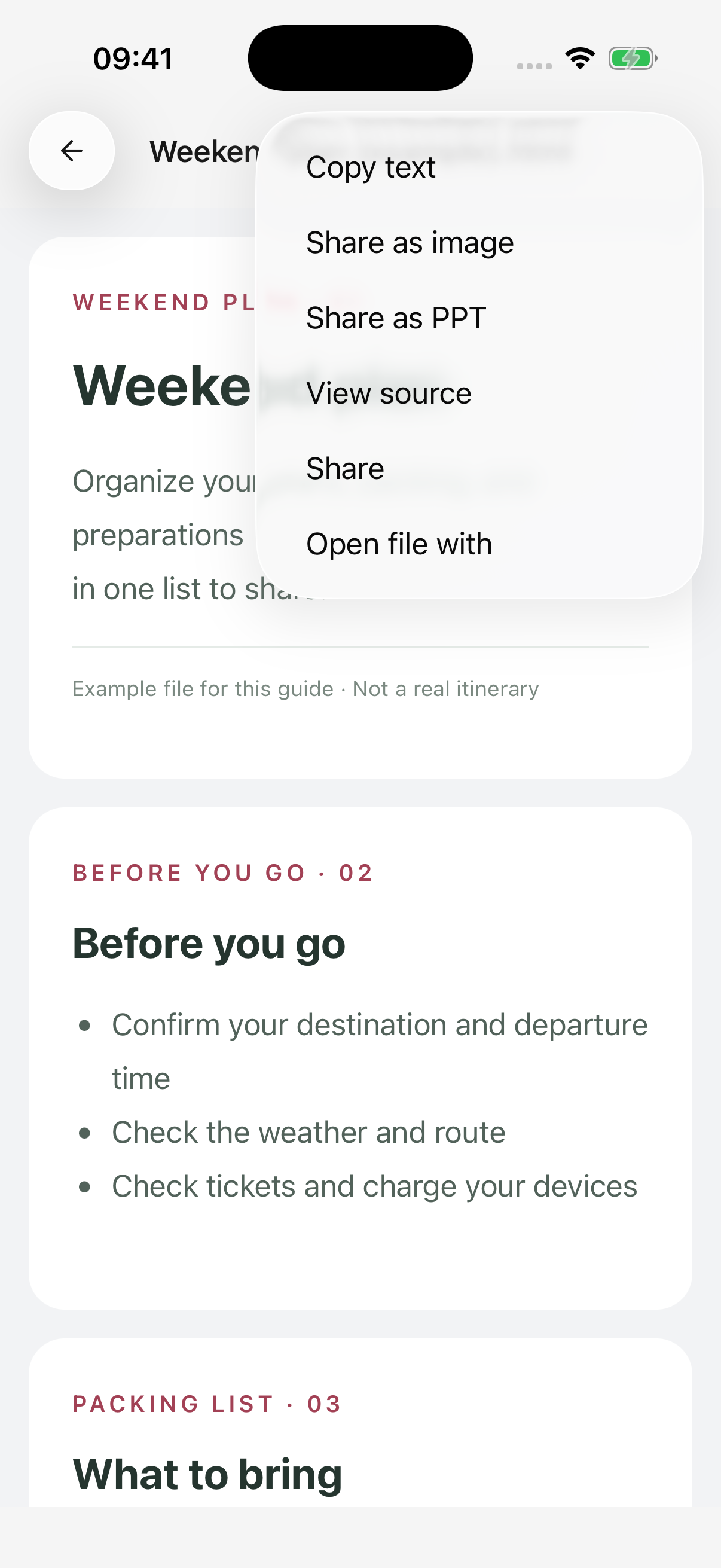 Use the file menu to share as an image or PPT
